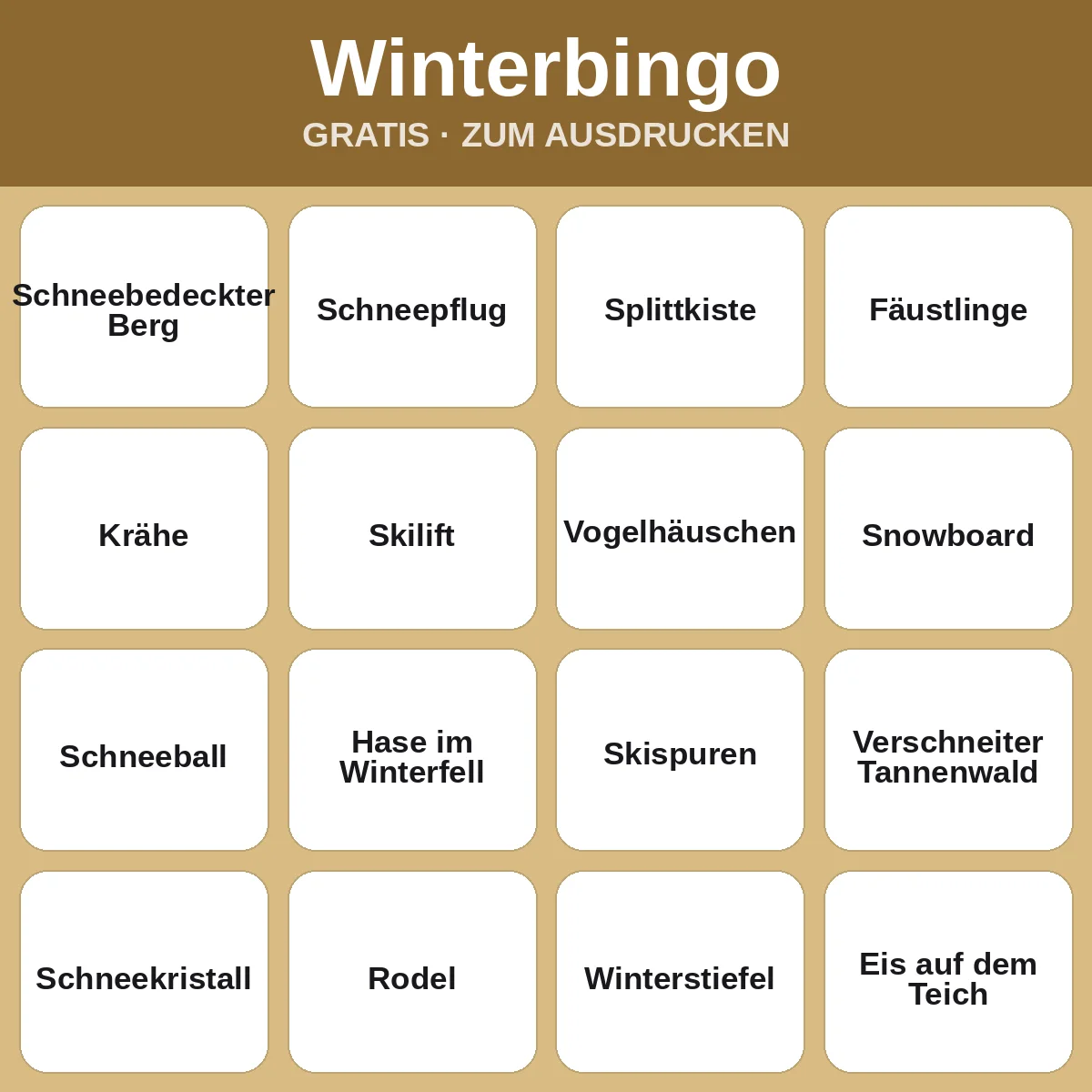 Winterbingo – kostenloses Bingo zum Ausdrucken für Kinder