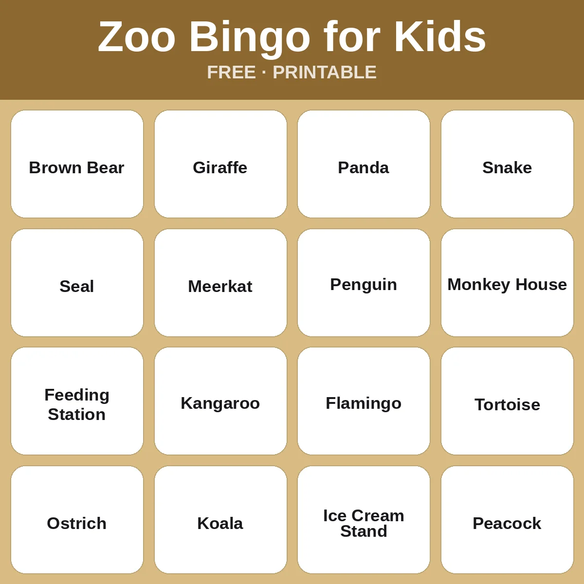 Zoo Bingo for Kids – free printable bingo for kids
