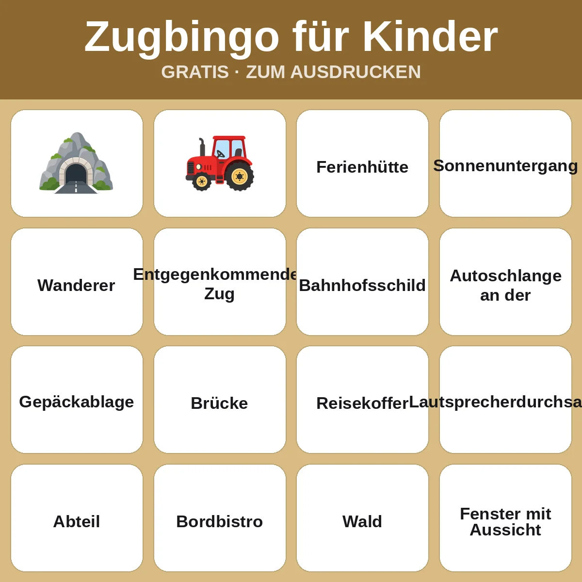 Zugbingo für Kinder – kostenloses Bingo zum Ausdrucken für Kinder