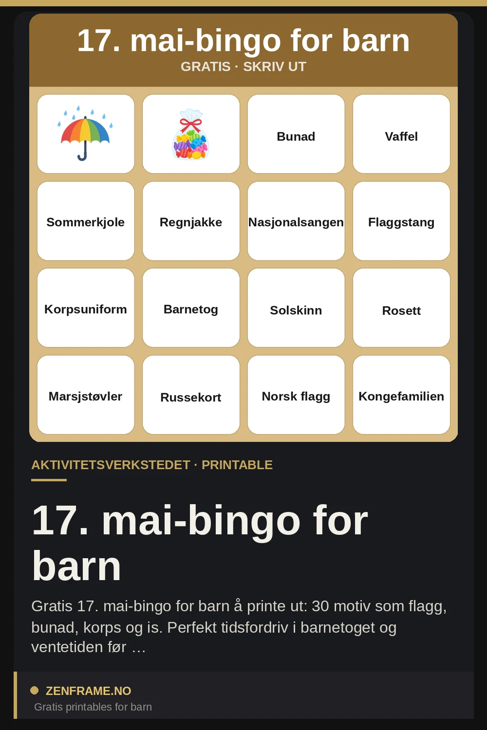 17. maj-bingo for børn — Zenframe