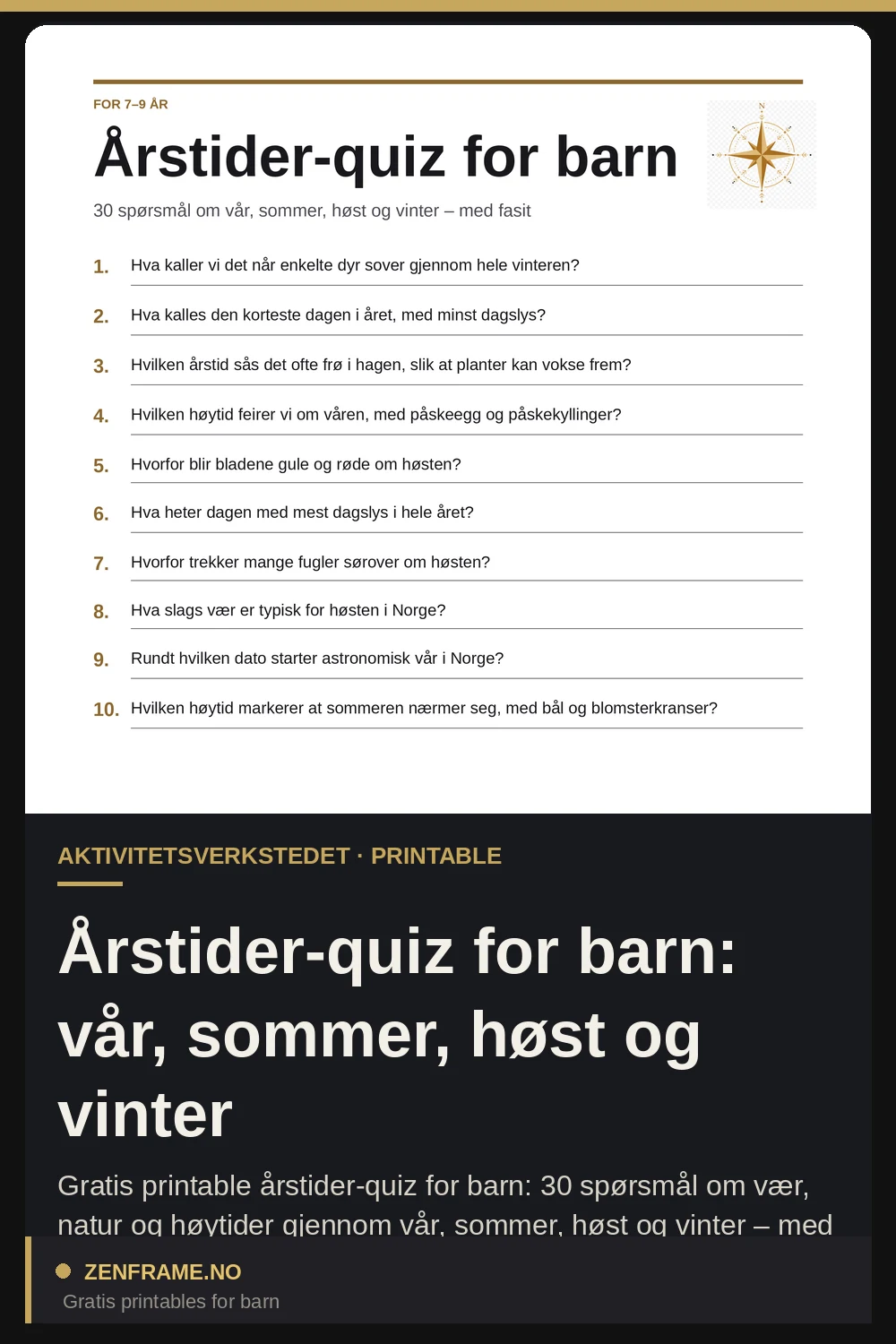 Årstider-quiz for barn: vår, sommer, høst og vinter — Zenframe