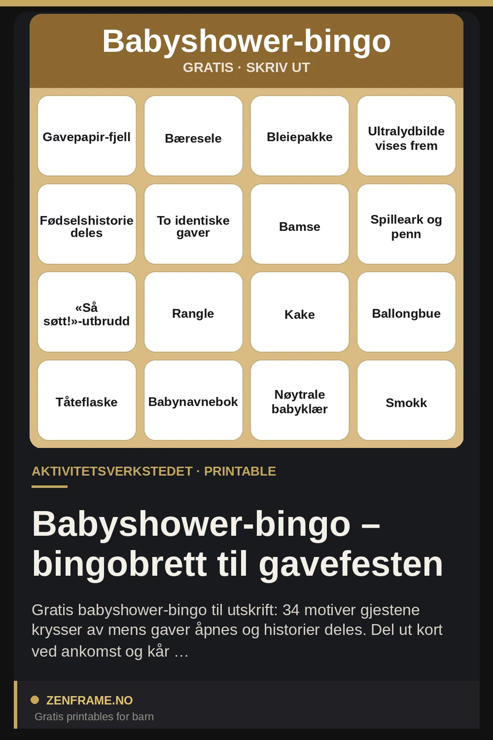 Babyshower-bingo – bingobrett til gavefesten — Zenframe