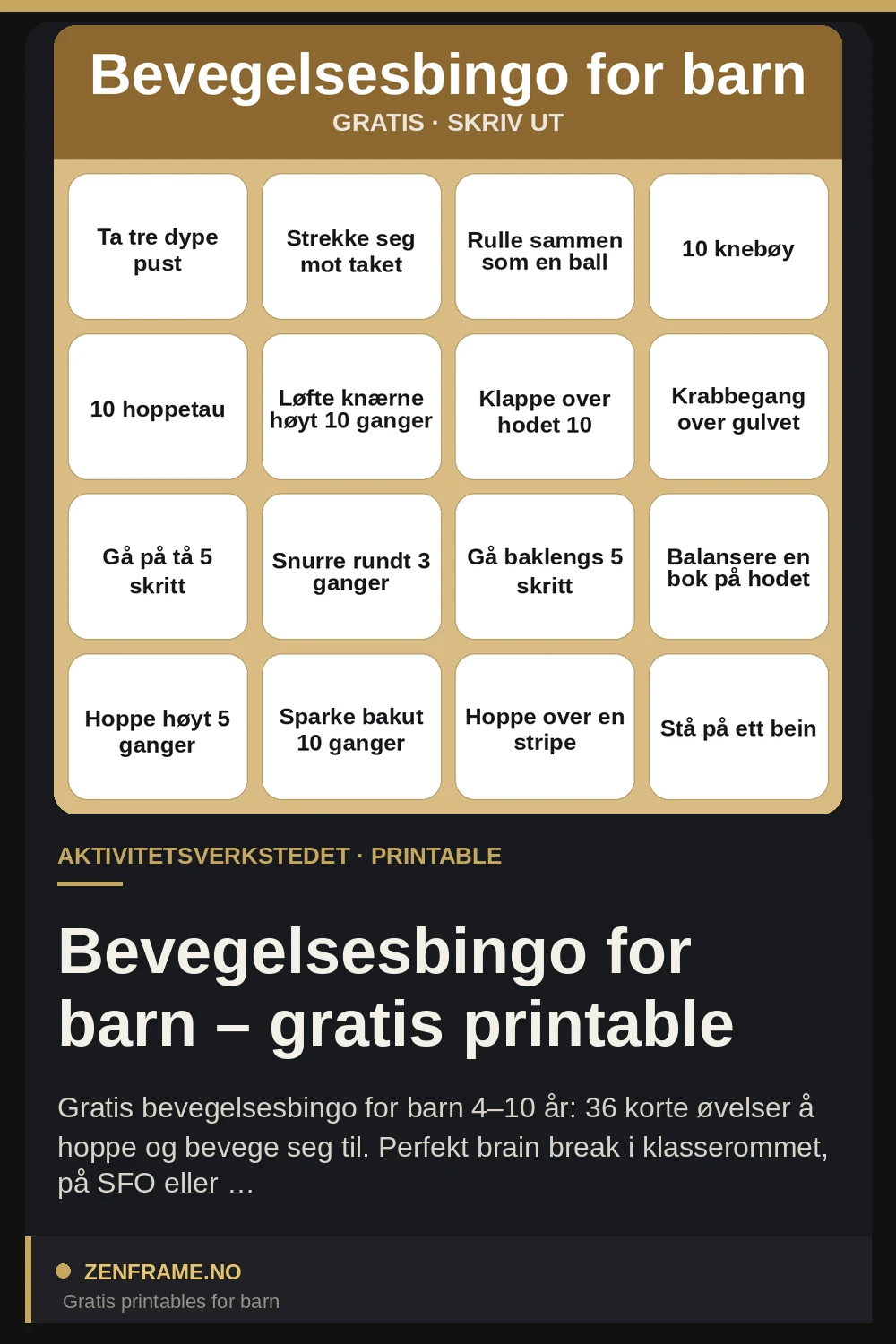 Bevægelsesbingo til børn – gratis printable — Zenframe
