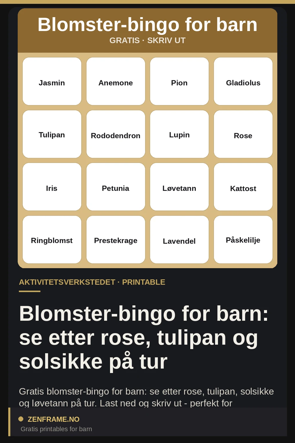 Blumen-Bingo für Kinder: Rose, Tulpe und Sonnenblume auf dem Spaziergang entdecken — Zenframe