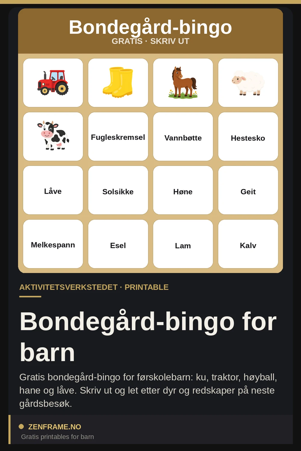 Bondgårdsbingo för barn — Zenframe