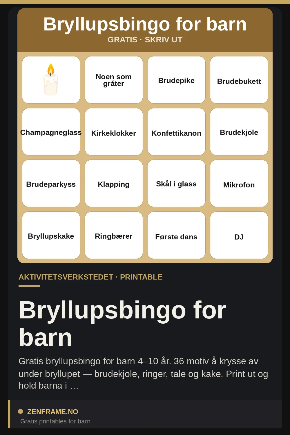 Bryllupsbingo for barn — Zenframe