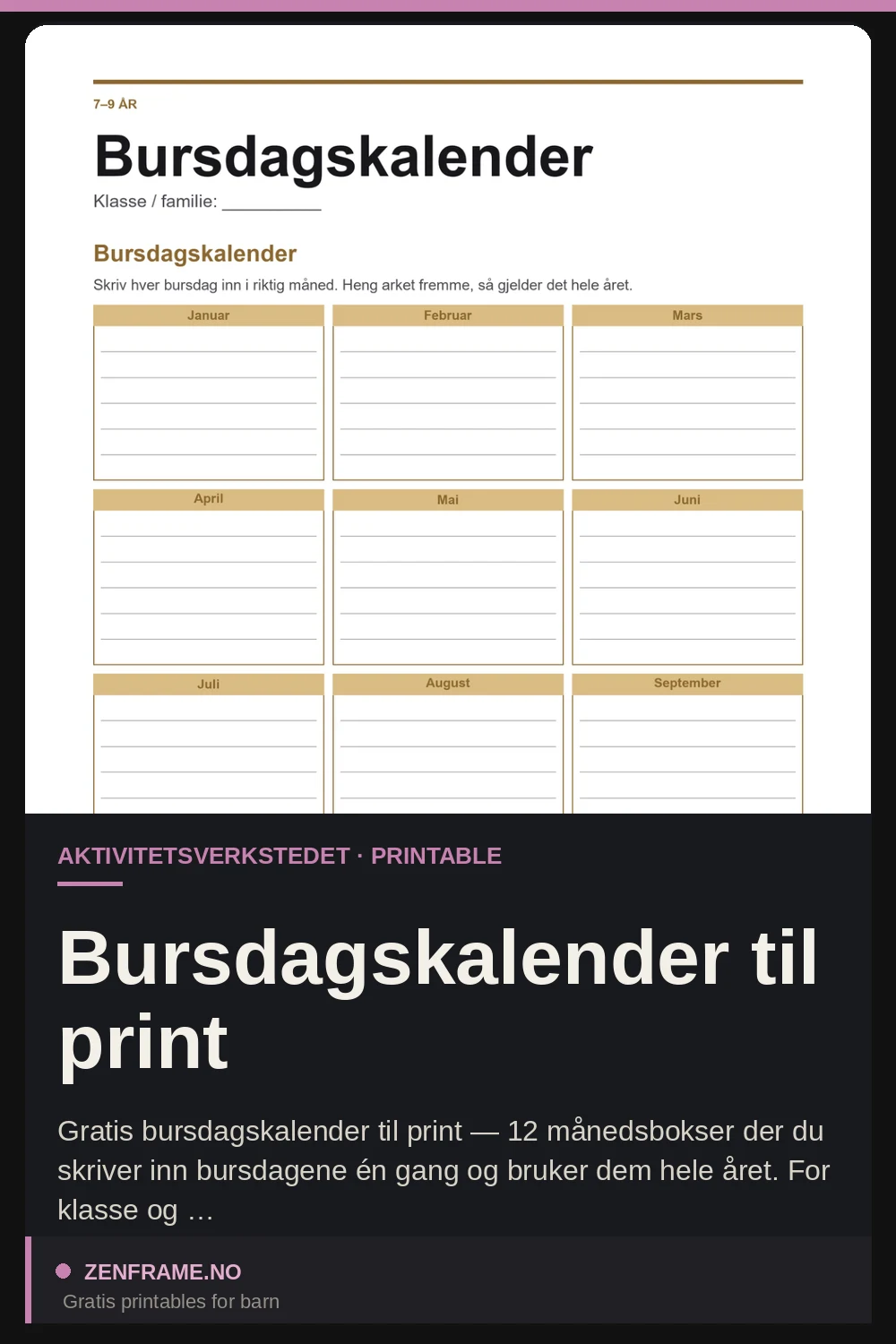 Fødselsdagskalender til print — gratis printable fra Zenframe
