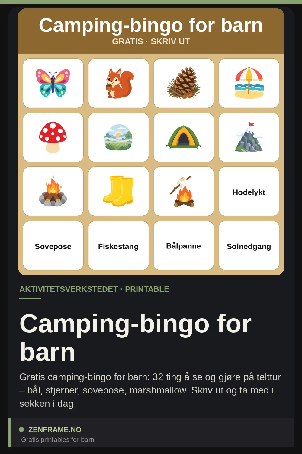 Camping-bingo för barn — Zenframe