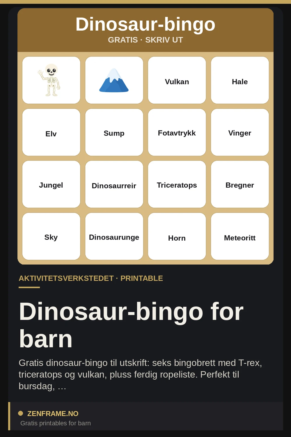 Dinosaur Bingo Printable for Kids — Zenframe