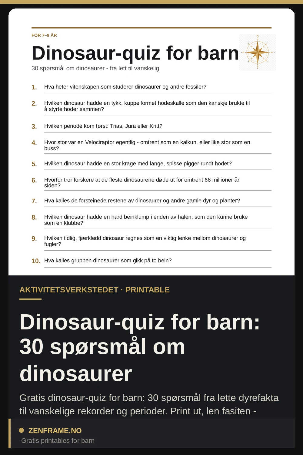Dinosaur-quiz for barn: 30 spørsmål om dinosaurer — Zenframe