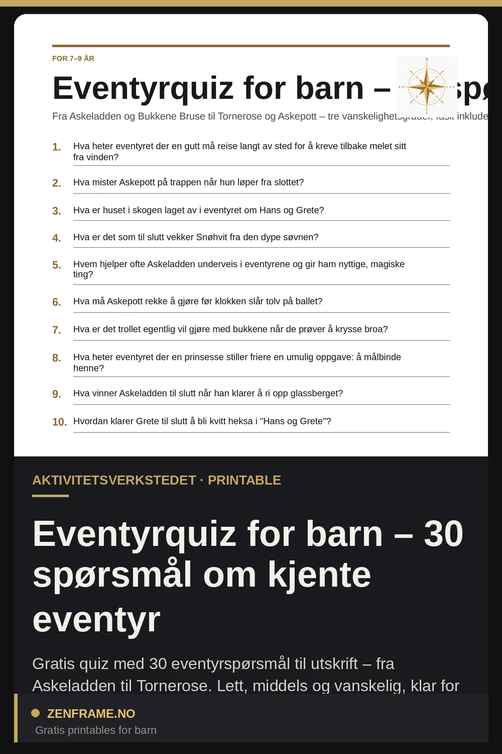 Eventyrquiz for barn – 30 spørsmål om kjente eventyr — Zenframe