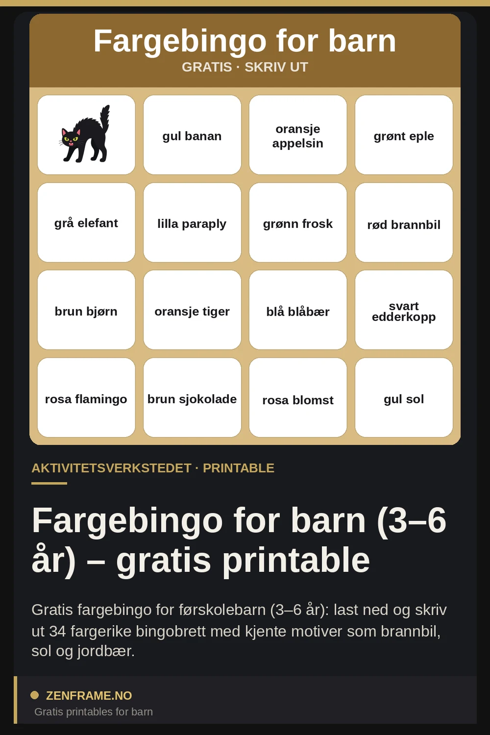 Fargebingo for barn (3–6 år) – gratis printable — Zenframe