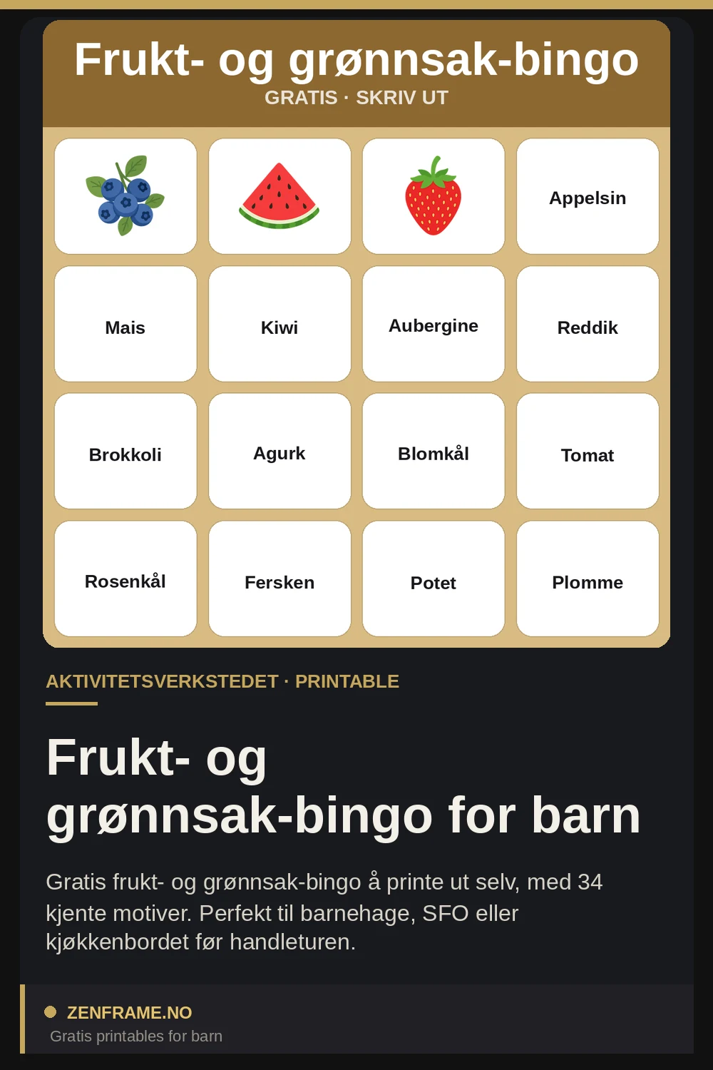 Fruit and Vegetable Bingo Printable for Kids — Zenframe