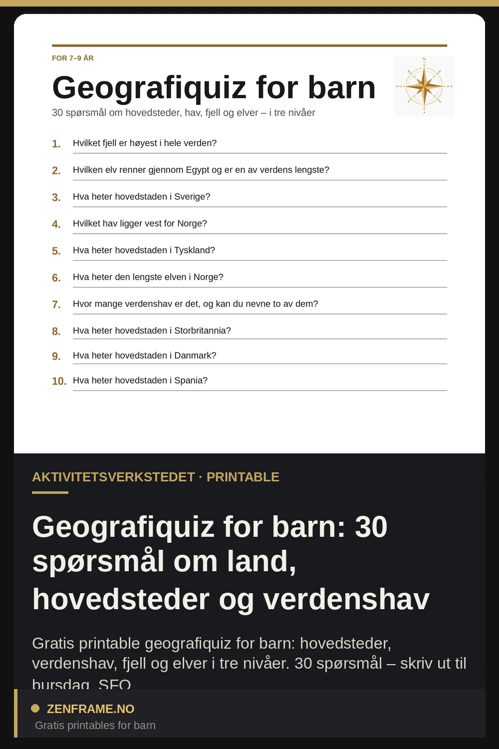 Geografiquiz for børn: 30 spørgsmål om lande, hovedstæder og verdenshave — Zenframe