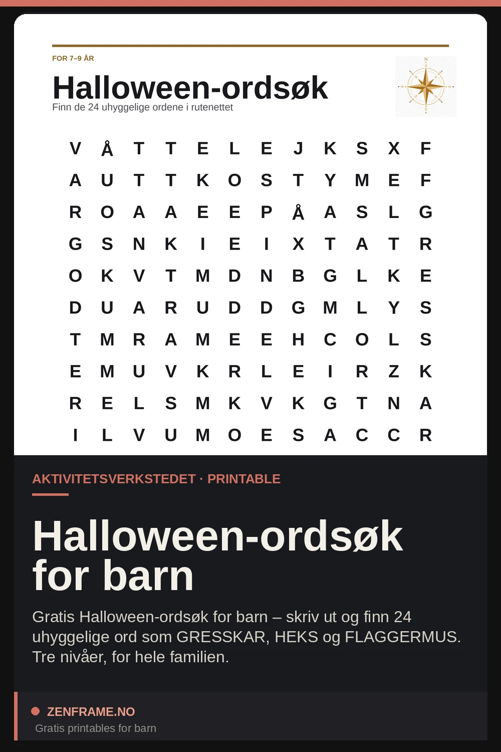 Halloween-ordsøk for barn — Zenframe