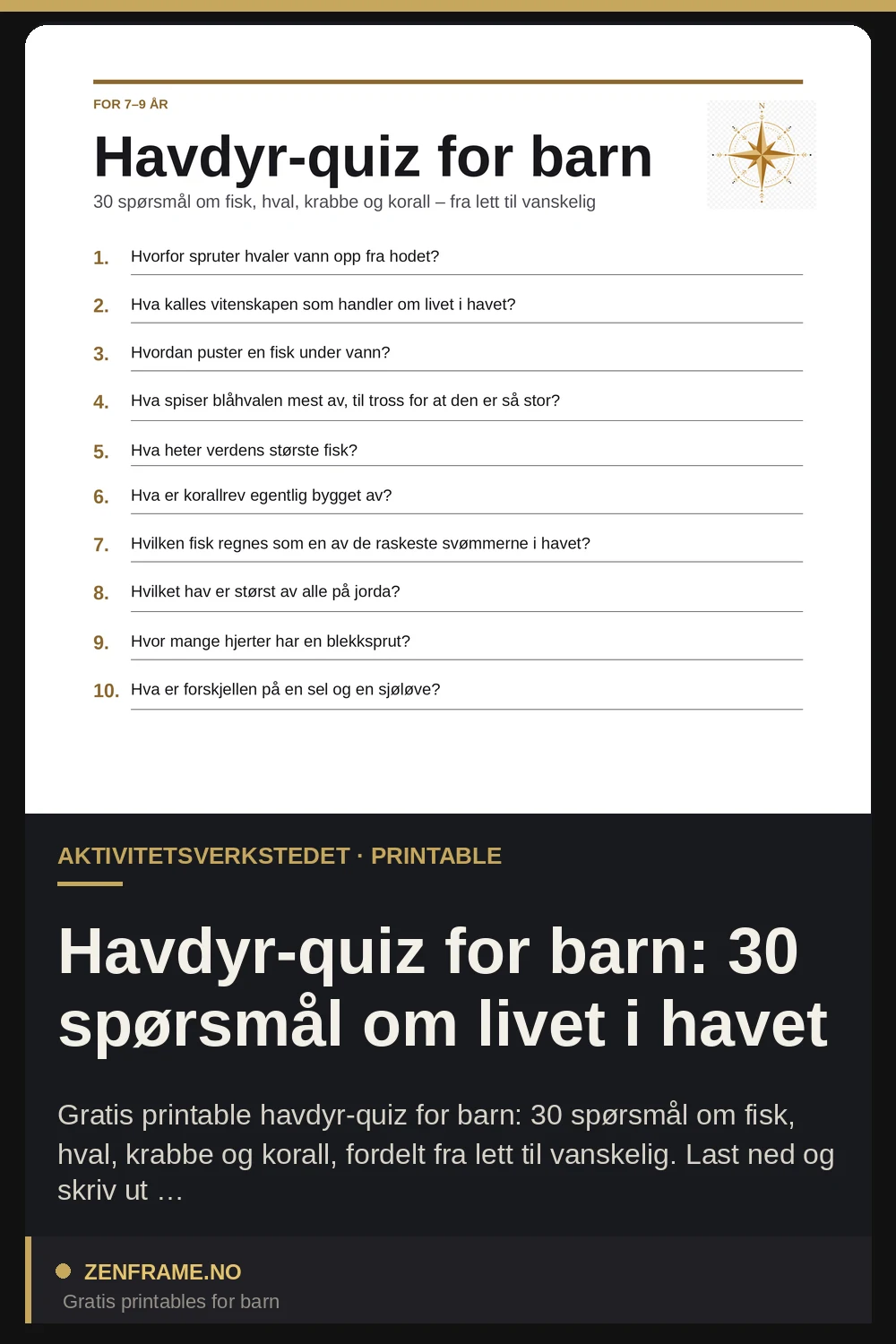 Havdyr-quiz til børn: 30 spørgsmål om livet i havet — Zenframe