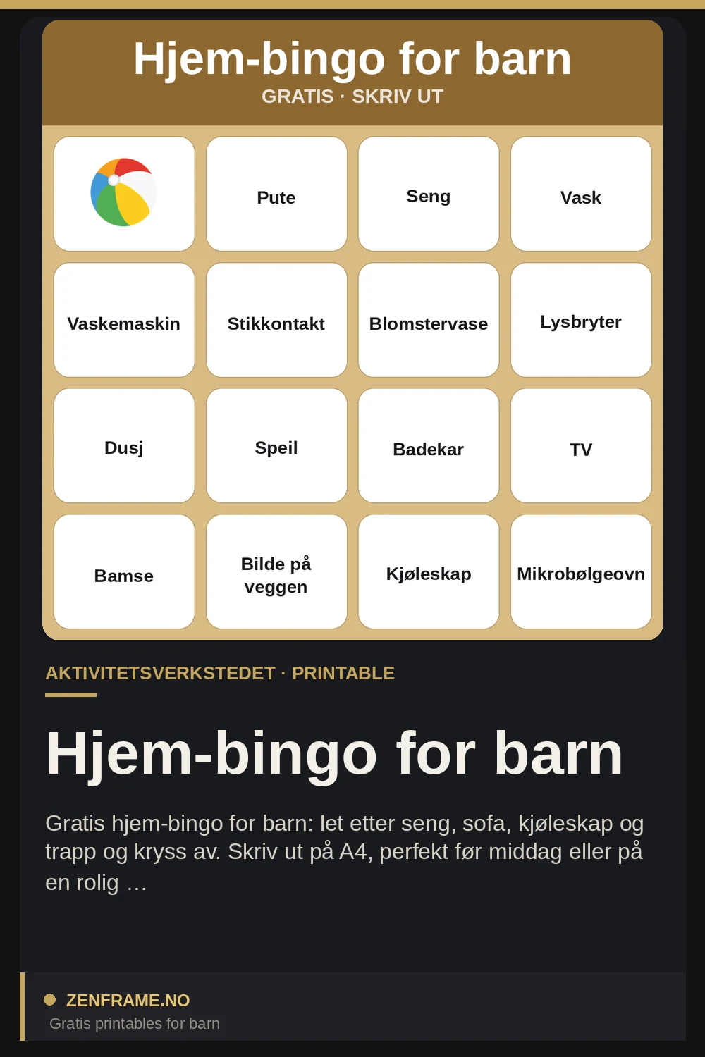 Hem-bingo för barn — Zenframe