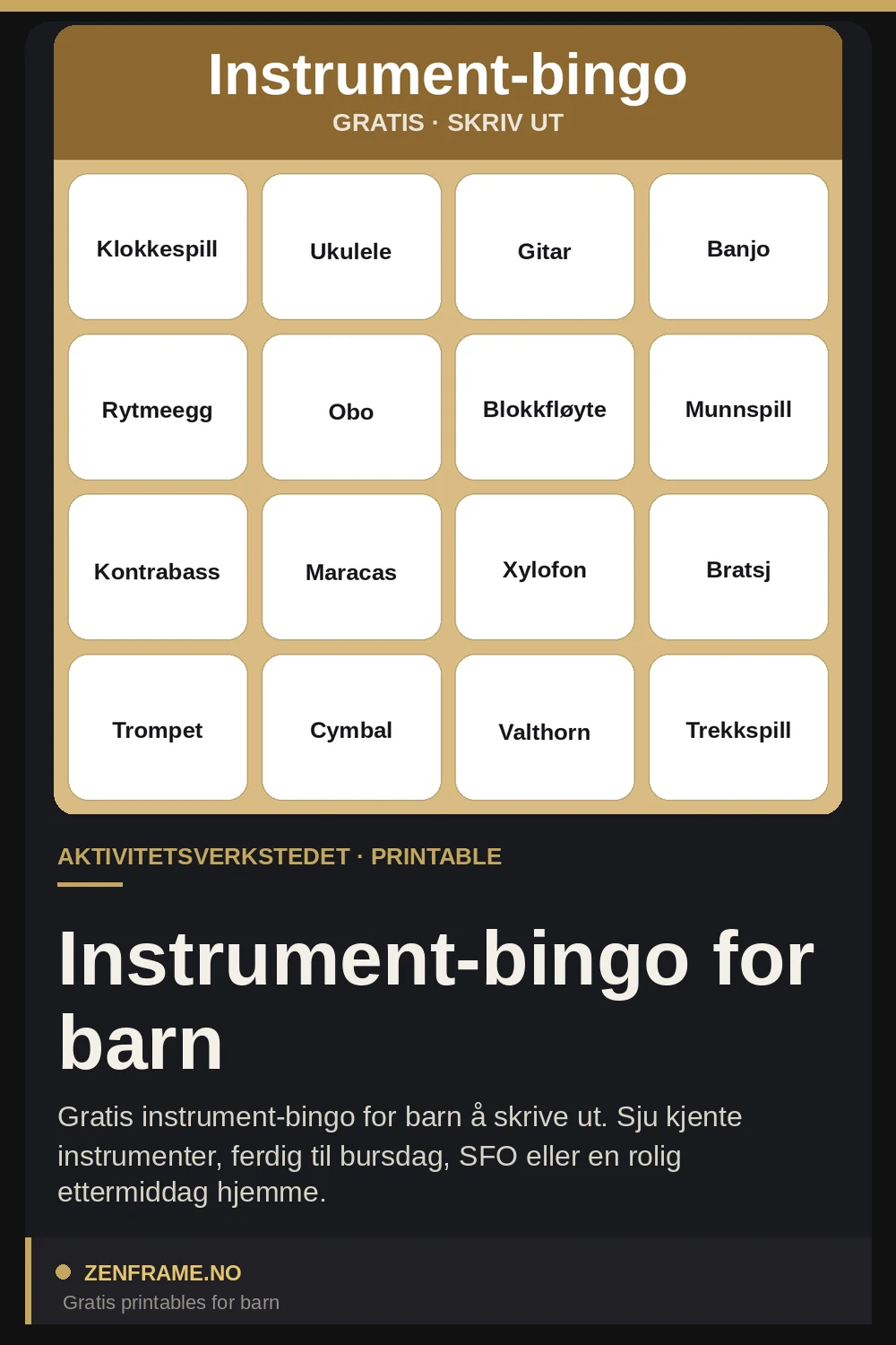 Instrumentbingo för barn — Zenframe