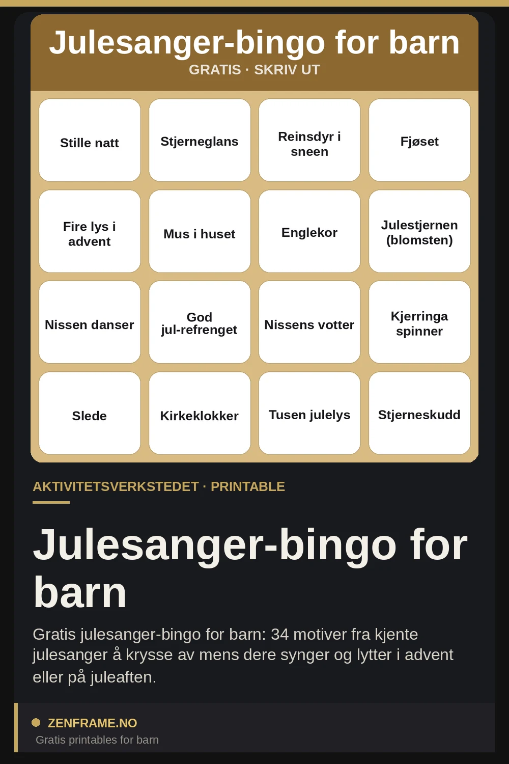 Julesange-bingo for børn — Zenframe