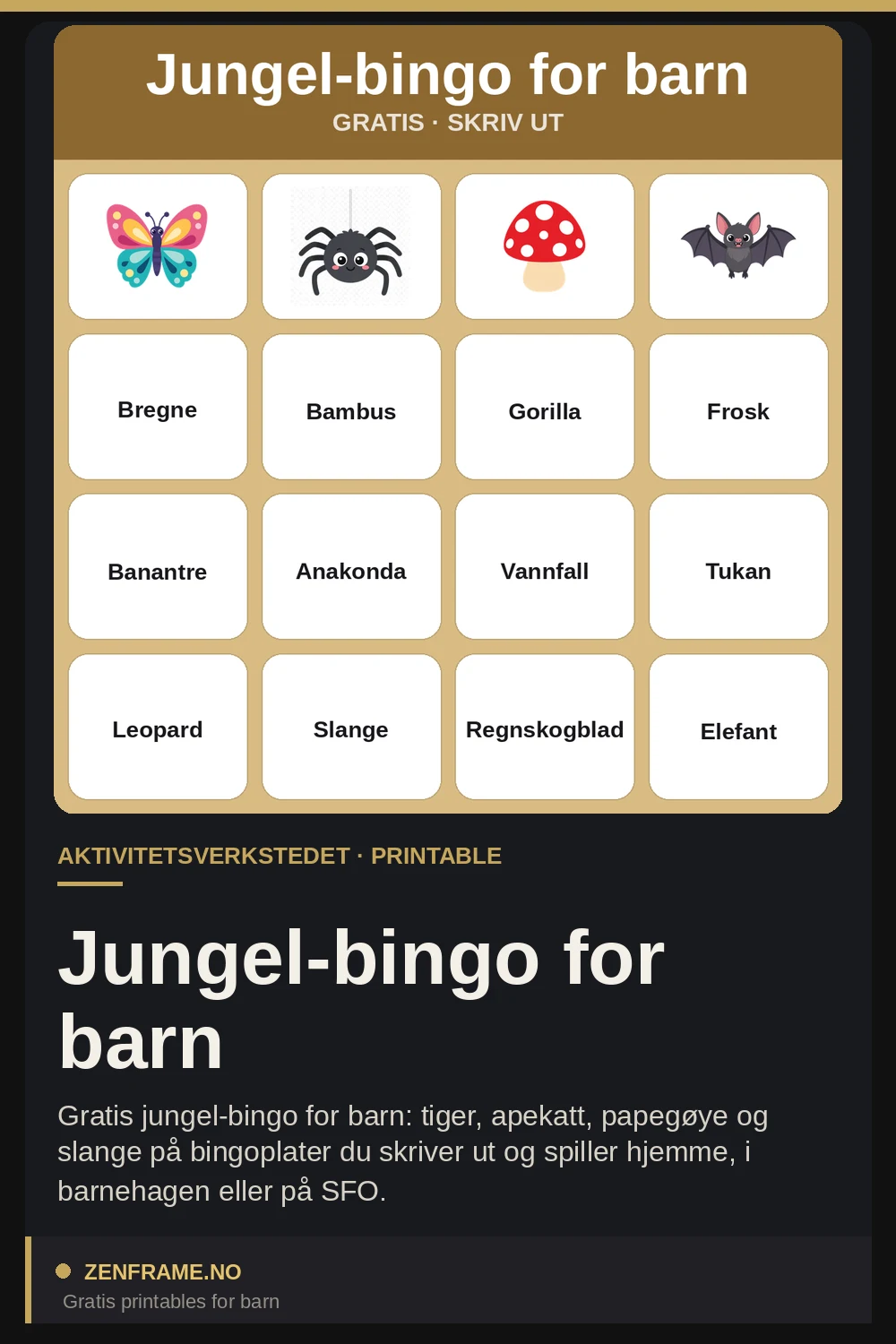 Jungle-bingo for børn — Zenframe