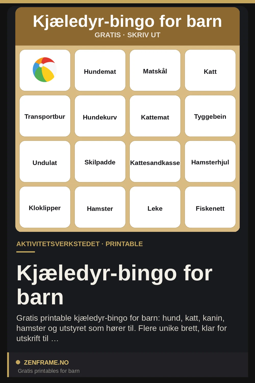 Pet Bingo for Kids — Zenframe