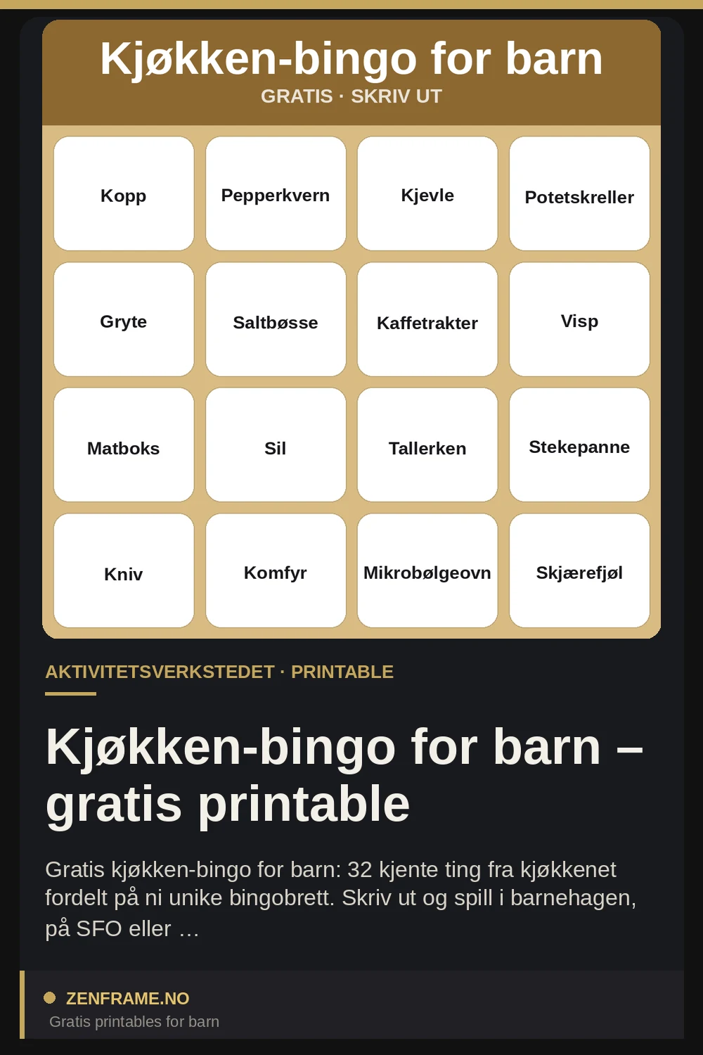 Küchen-Bingo für Kinder – gratis zum Ausdrucken — Zenframe