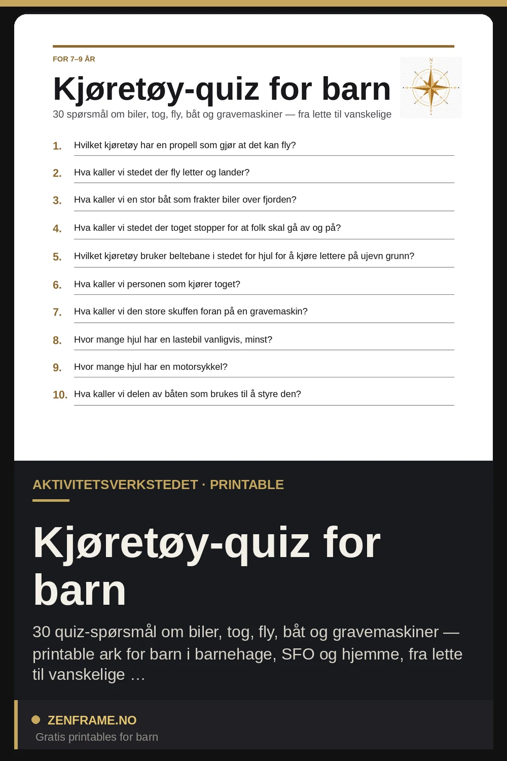 Køretøjs-quiz til børn — Zenframe