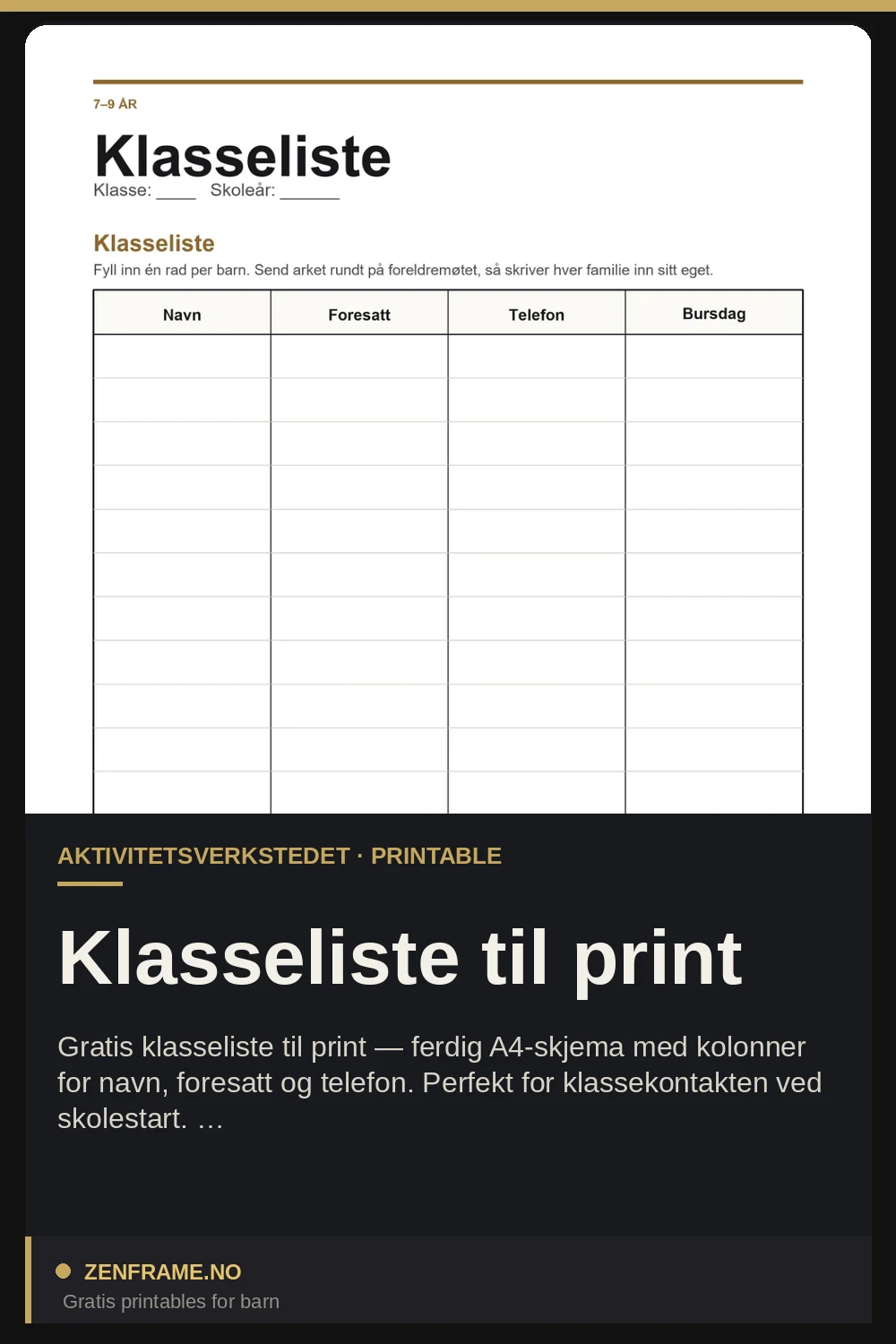 Class list template — free printable from Zenframe