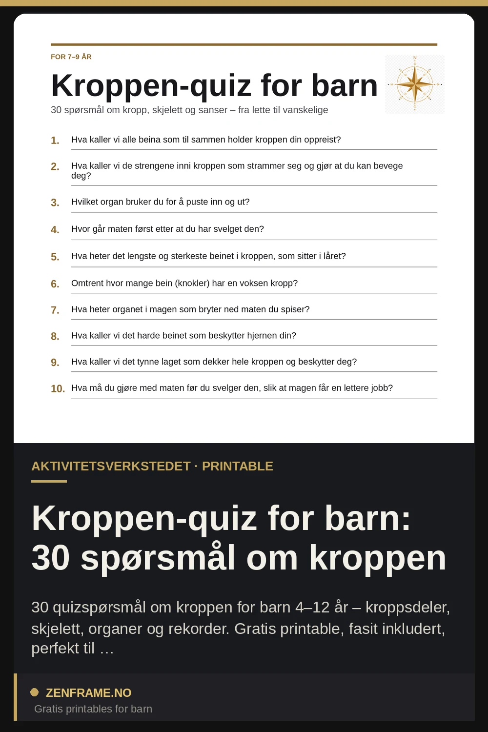 Kroppsquiz för barn: 30 frågor om kroppen — Zenframe