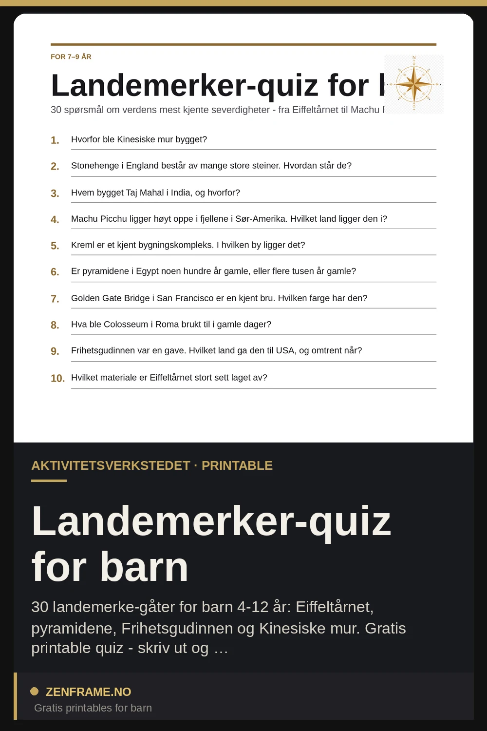 Landemerker-quiz for barn — Zenframe