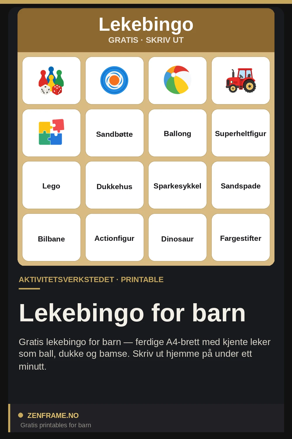 Legetøjsbingo til børn — Zenframe
