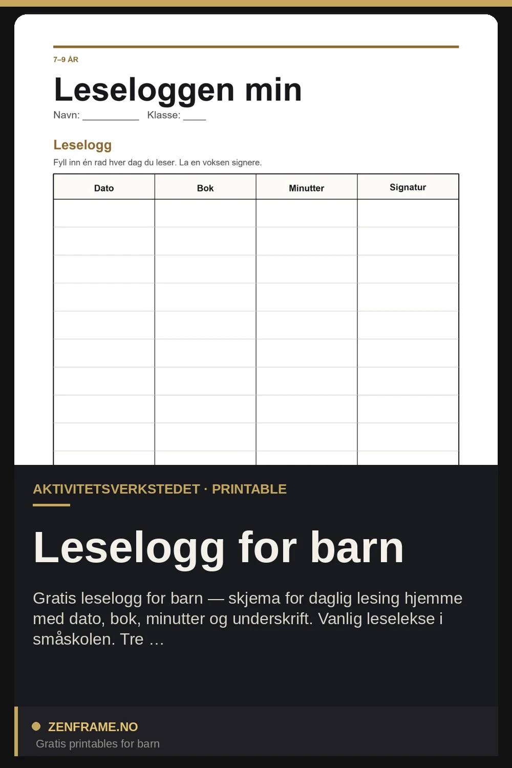 Leeslogboek voor kinderen — gratis A4-blad van Zenframe