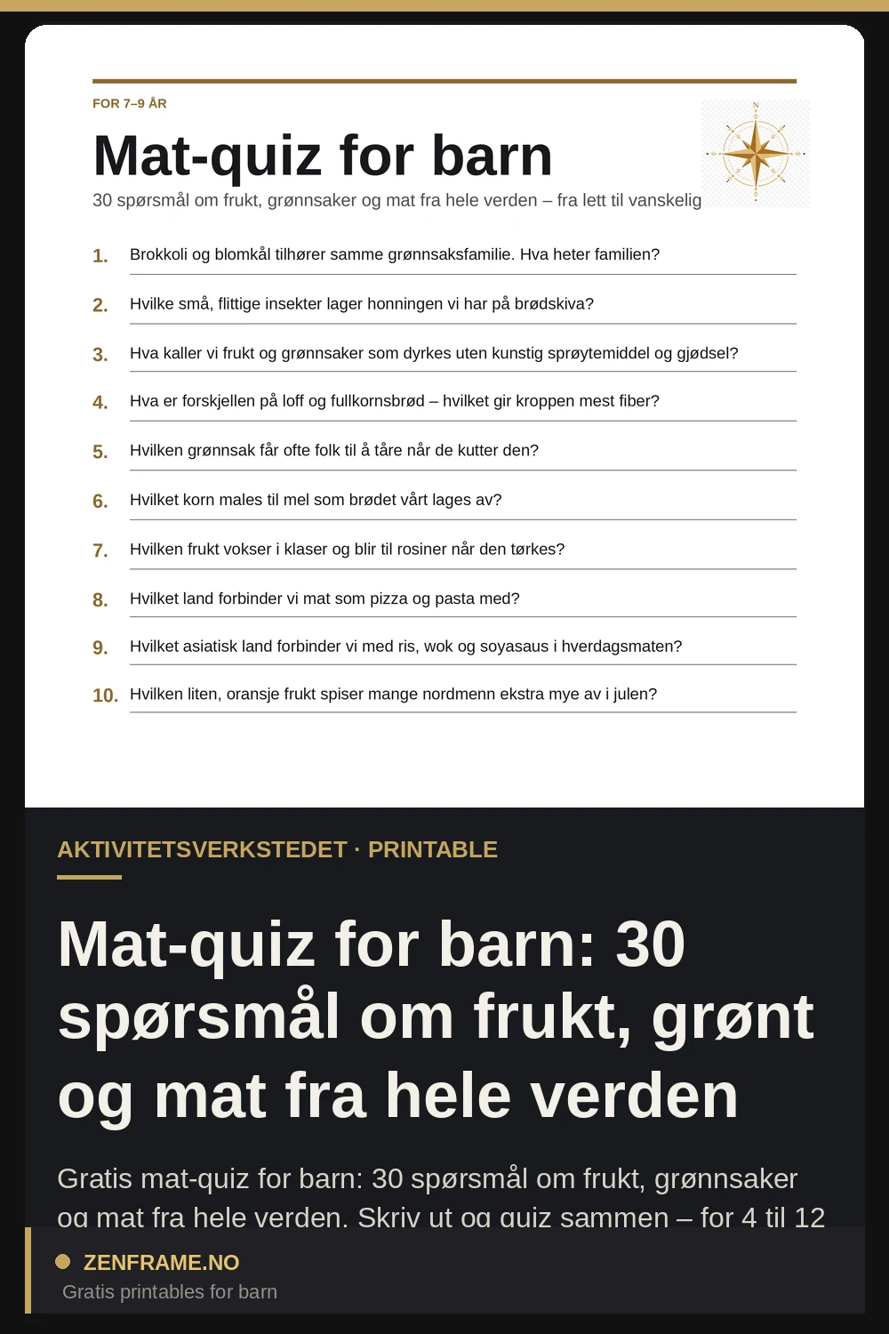 Mat-quiz for barn: 30 spørsmål om frukt, grønt og mat fra hele verden — Zenframe
