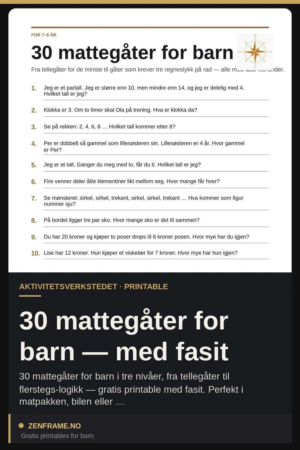 30 mattegåter for barn — med fasit — Zenframe