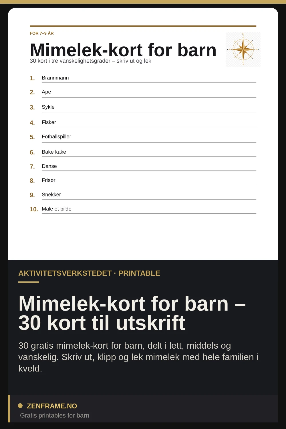 Charader til børn – 30 kort til print — Zenframe