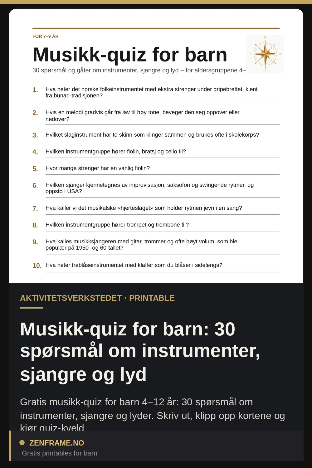 Musikk-quiz for barn: 30 spørsmål om instrumenter, sjangre og lyd — Zenframe