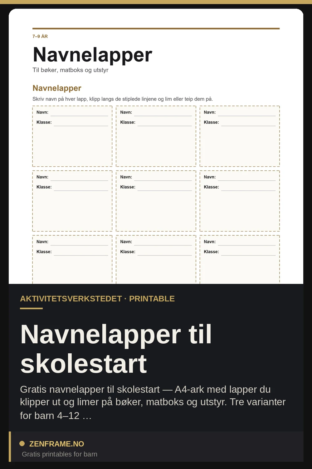 Printable name labels for school — free printable from Zenframe