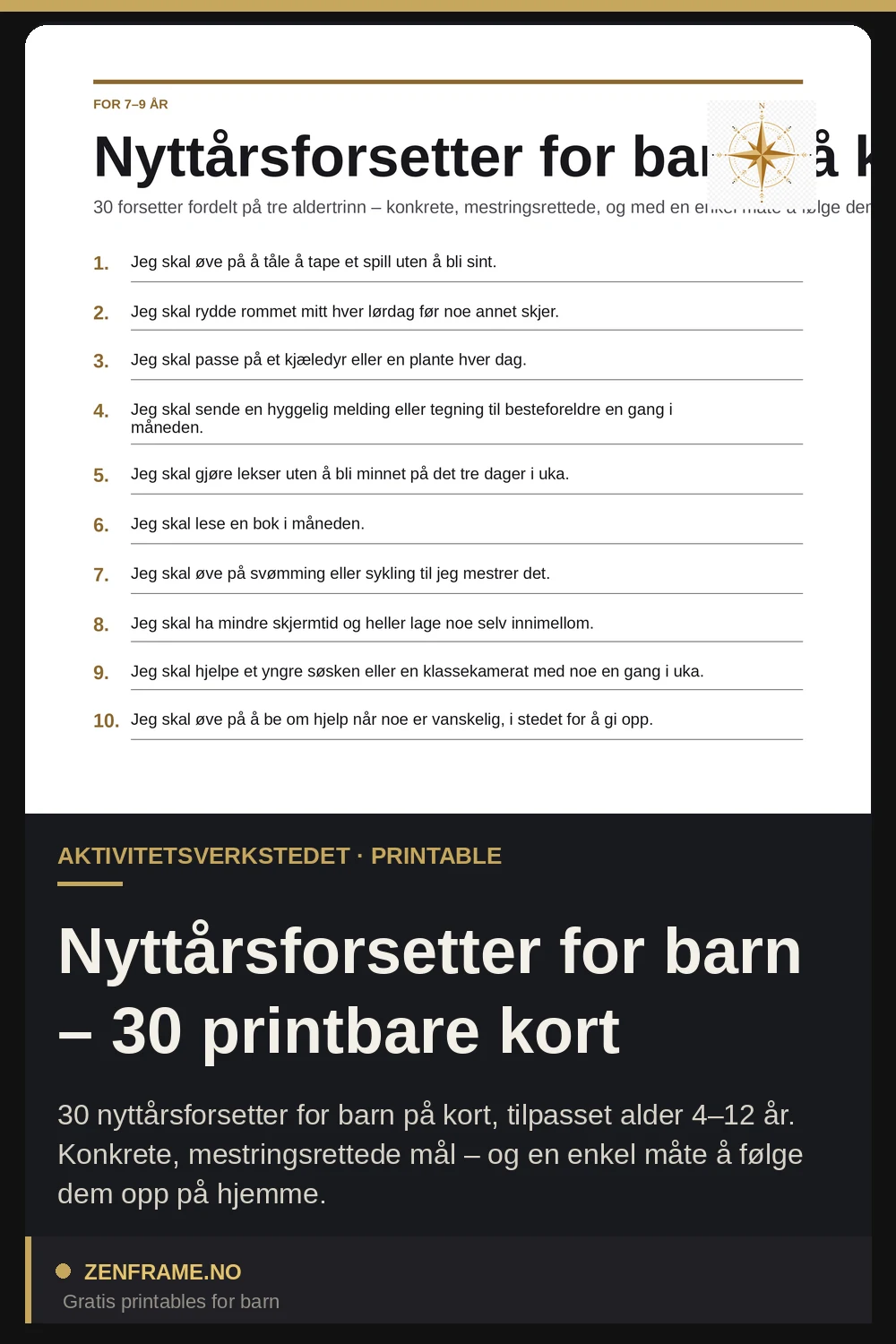 Nyttårsforsetter for barn – 30 printbare kort — Zenframe