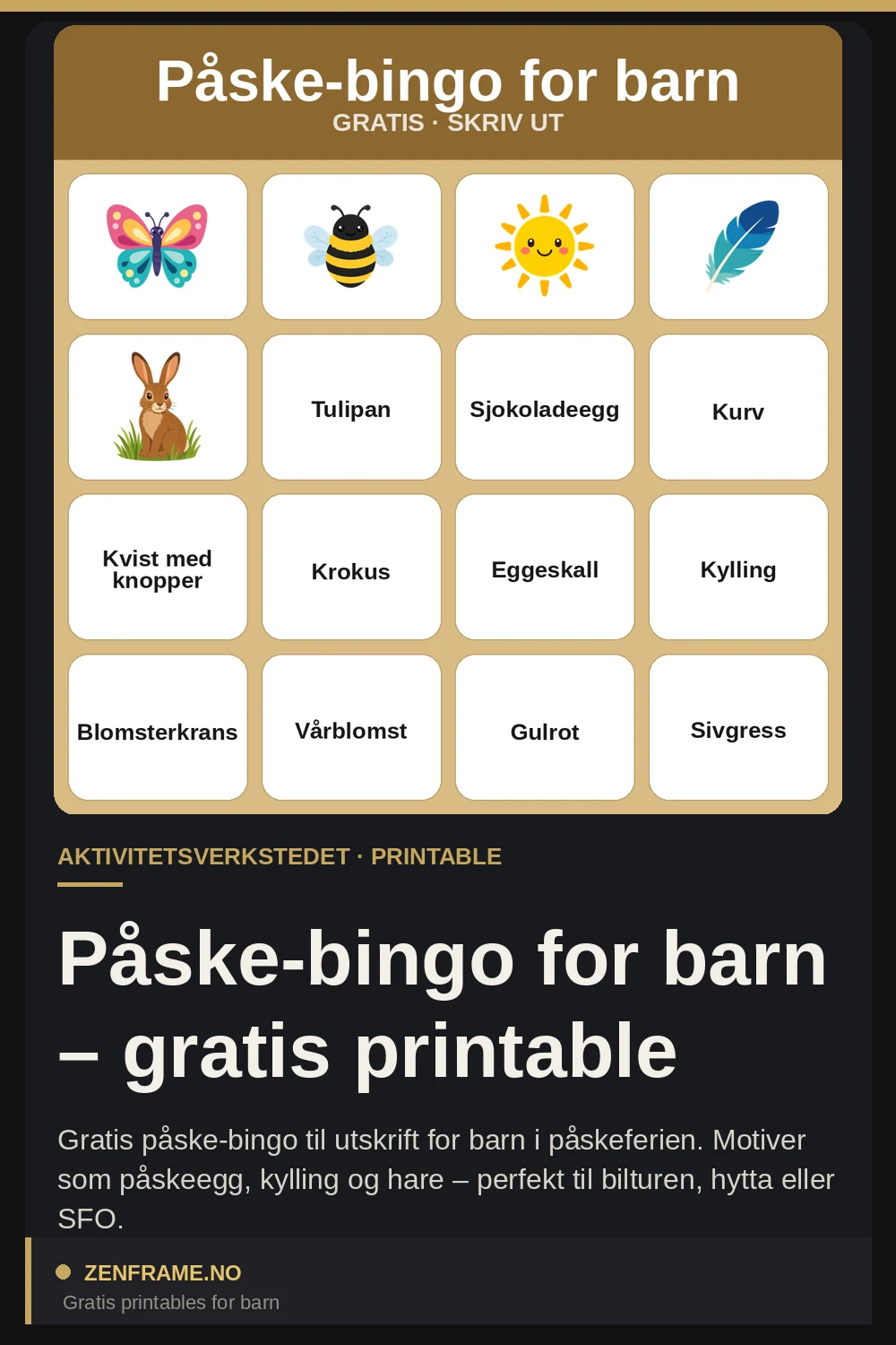 Påske-bingo for barn – gratis printable — Zenframe
