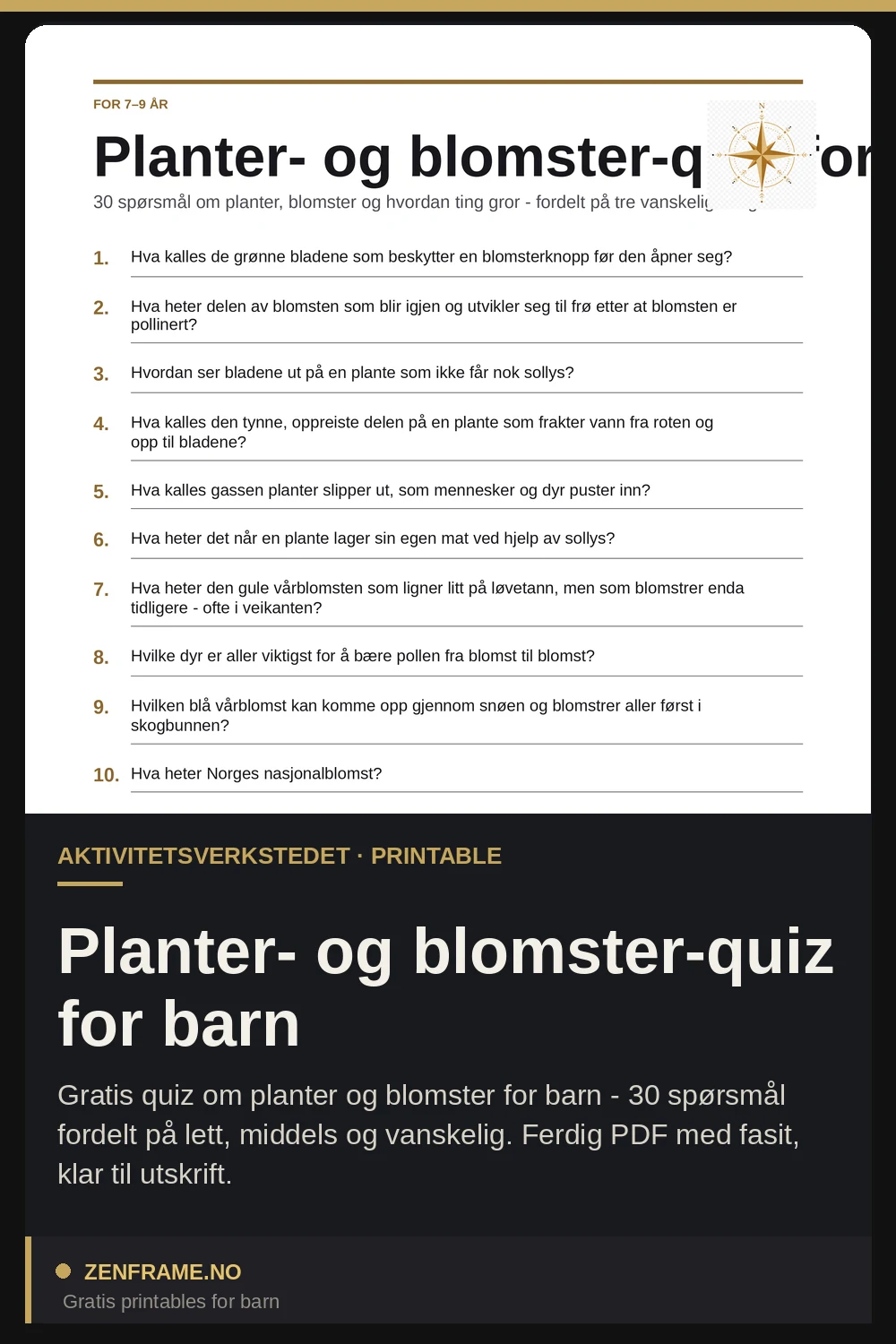 Planter- og blomster-quiz for børn — Zenframe