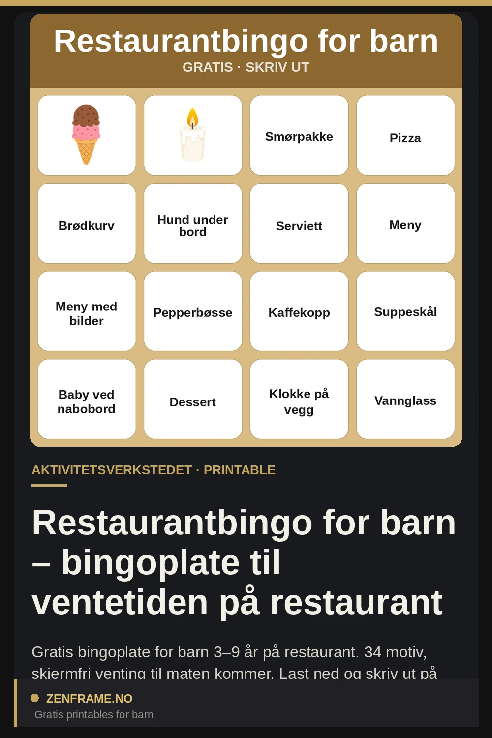 Restaurantbingo for barn – bingoplate til ventetiden på restaurant — Zenframe