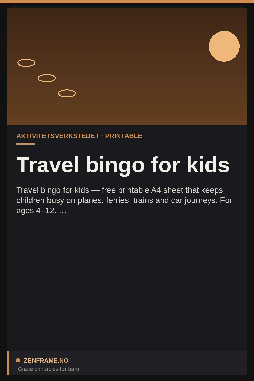 Travel bingo for kids — free printable A4 sheet from Zenframe