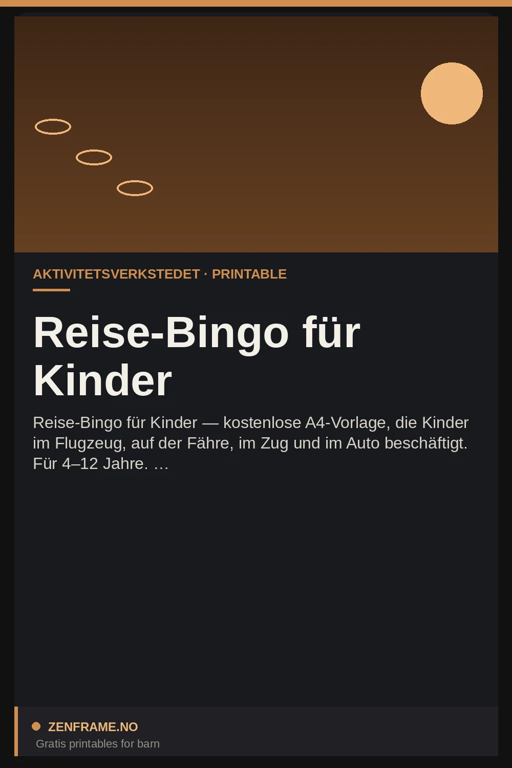 Reisebingo for barn — gratis printable A4-brett fra Zenframe