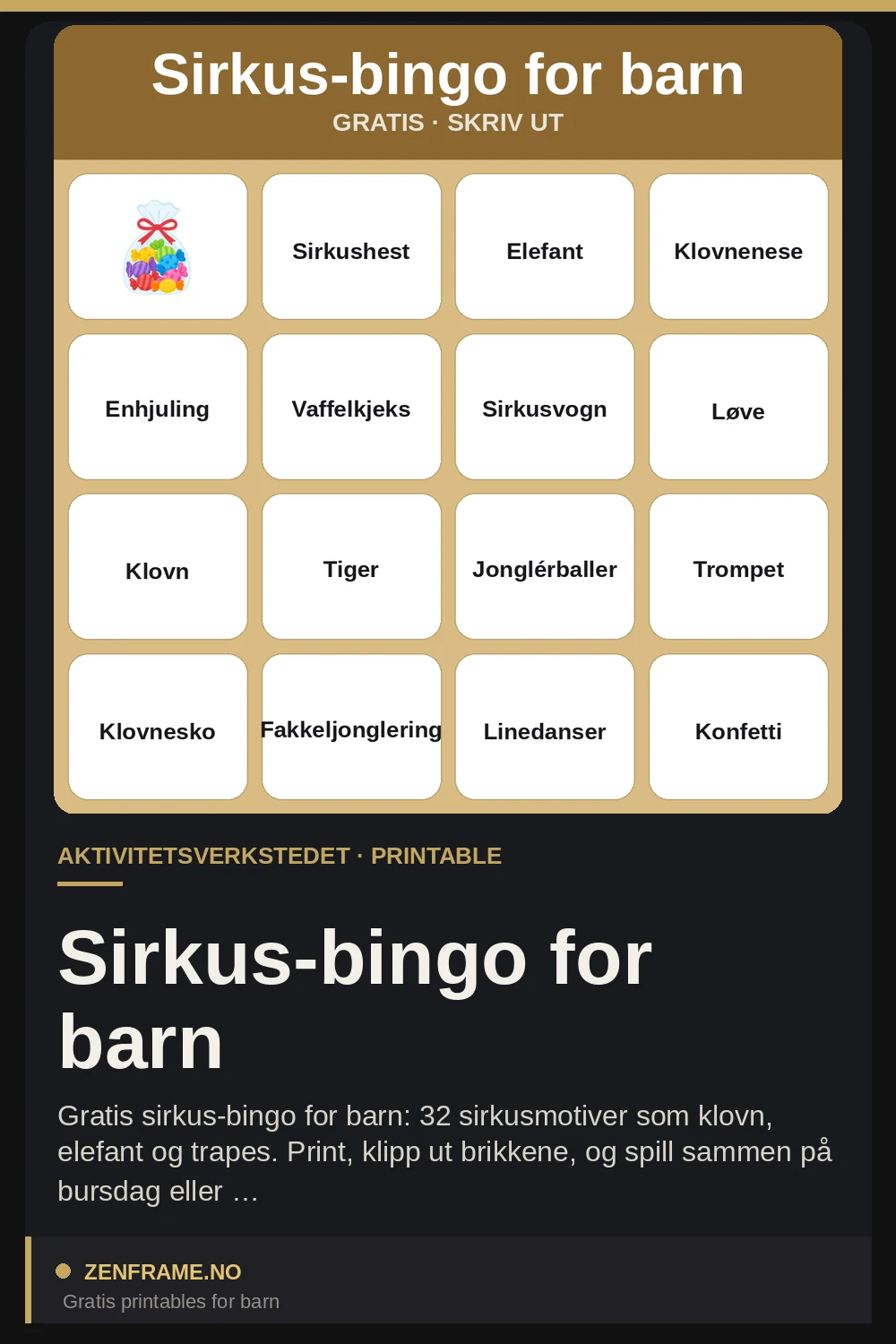 Circus Bingo for Kids — Zenframe