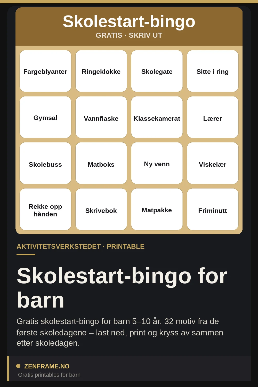 Bingo de la rentrée scolaire pour enfants — Zenframe
