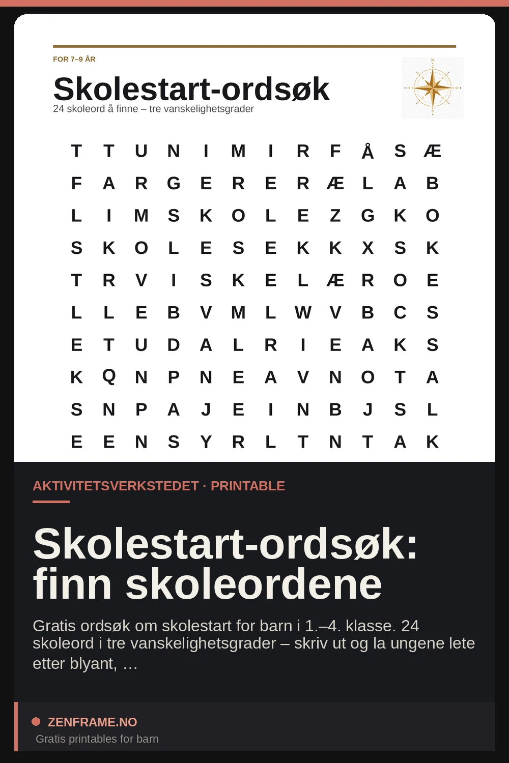 Skolstart-ordsök: hitta skolorden — Zenframe