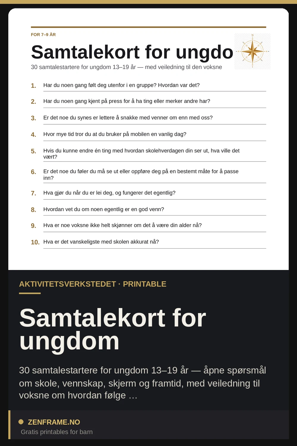 Samtalskort för tonåringar — Zenframe