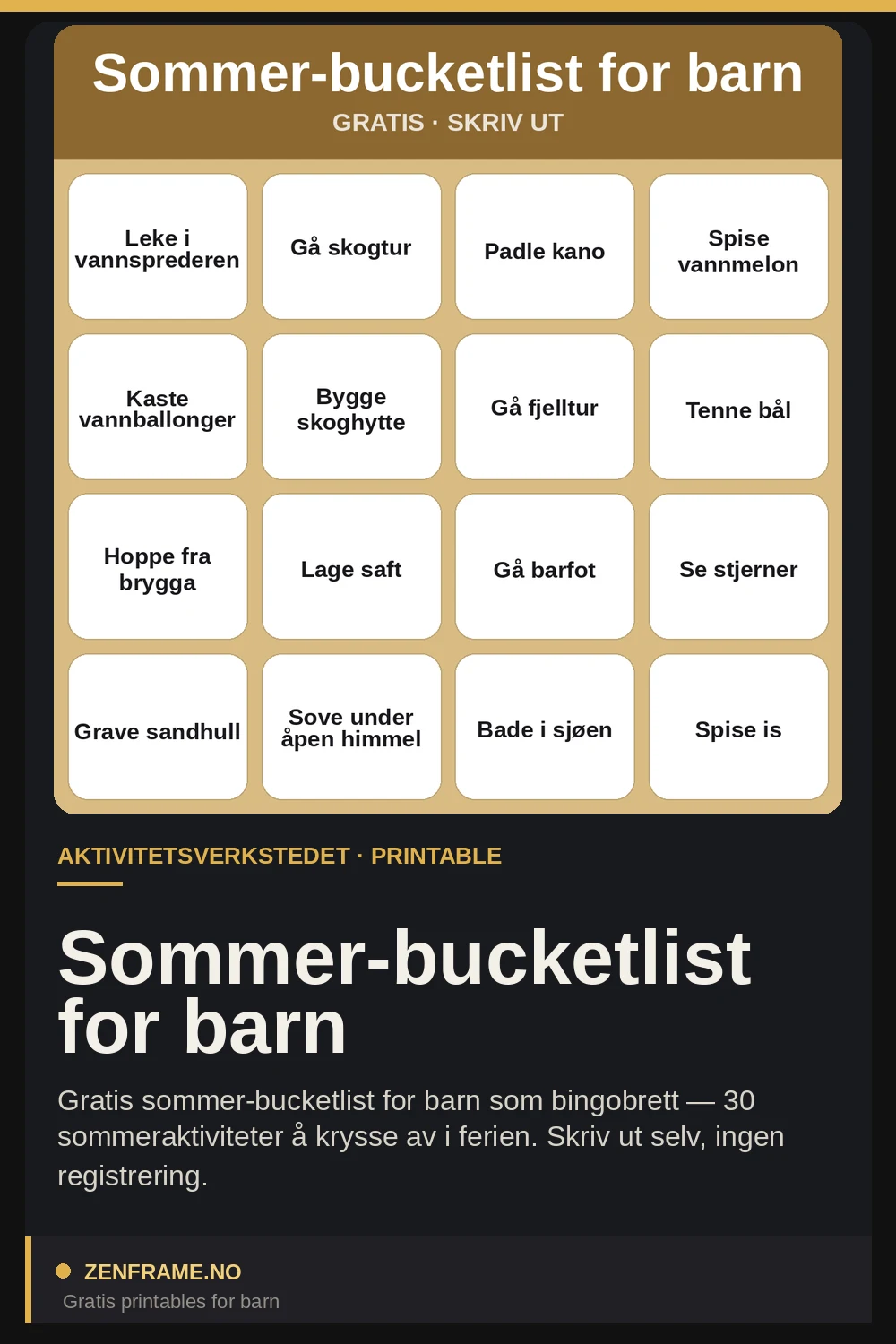Sommerbucketliste for børn — Zenframe
