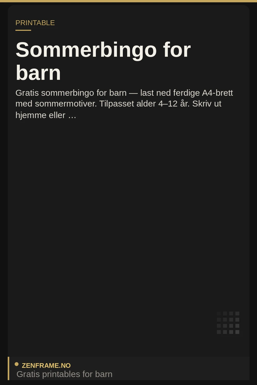 Sommerbingo for barn — gratis printable bingo-brett fra Zenframe