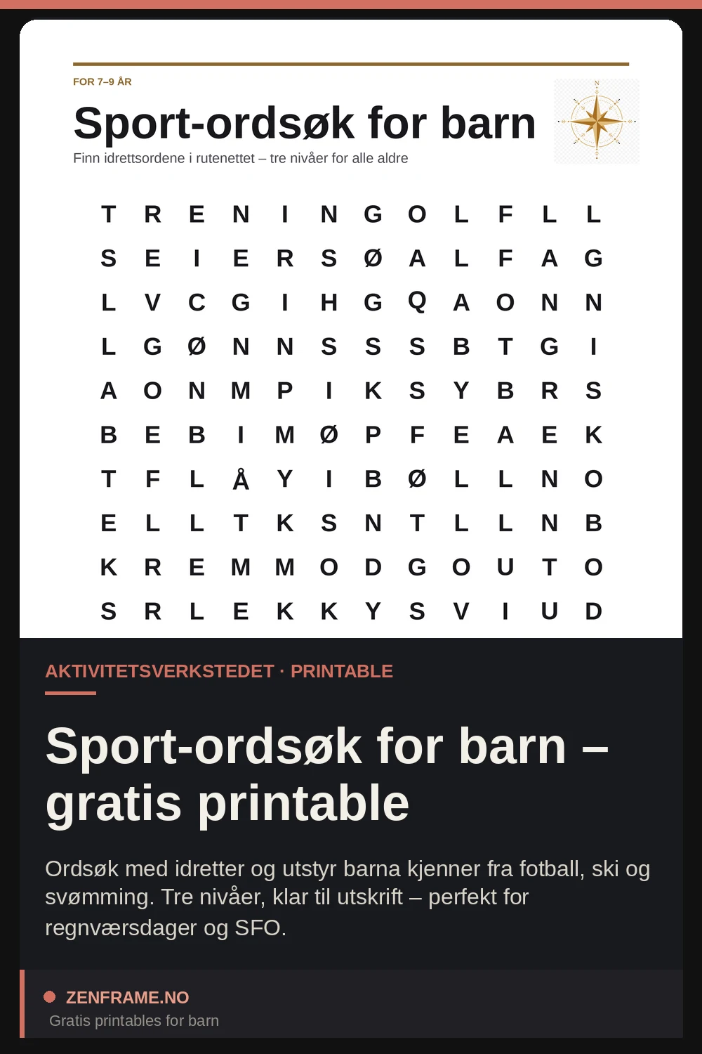 Sport-ordsøk for barn – gratis printable — Zenframe